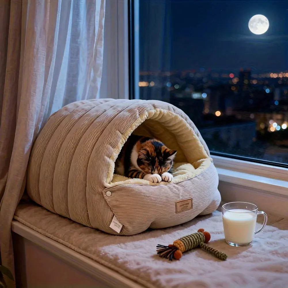 Lit grotte pour chat en peluche – maison intérieure confortable et détachable Moustache & Cie