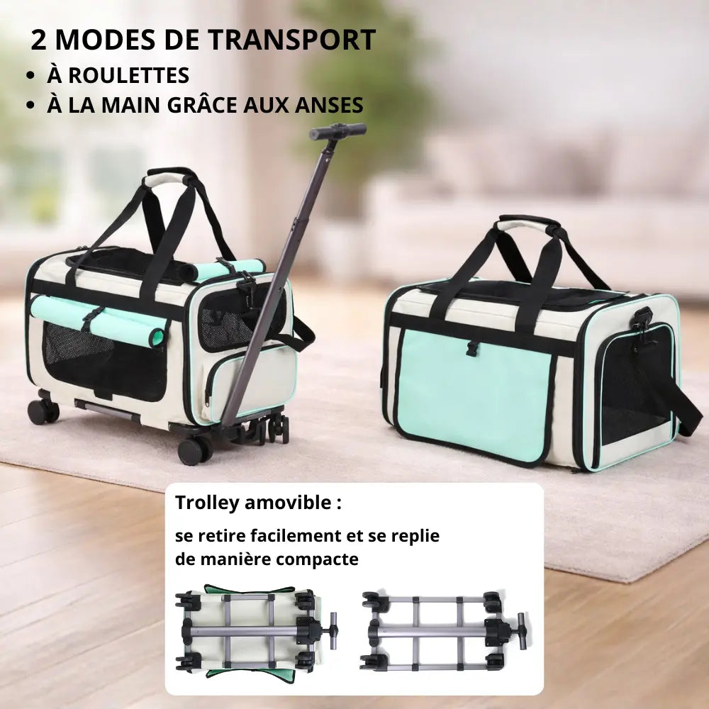 Sac de Transport Premium pour Chat & Chien + Trolley à roulettes Moustache & Cie