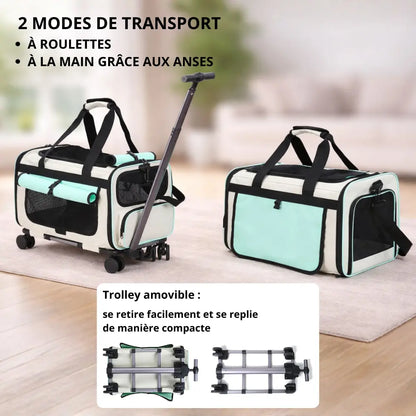 Sac de Transport Premium pour Chat & Chien + Trolley à roulettes Moustache & Cie