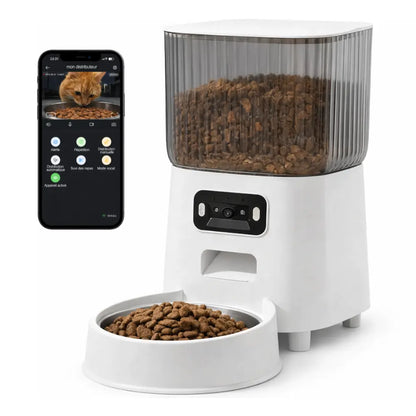 Distributeur Automatique de Croquettes Connecté avec Caméra — Réservoir 5L, Programmable, Acier Inoxydable Moustache & Cie