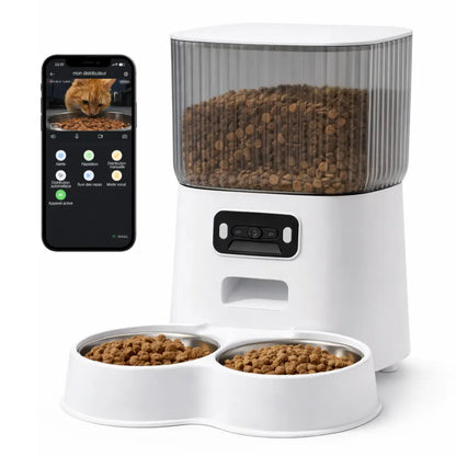 Distributeur Automatique de Croquettes Connecté avec Caméra — Réservoir 5L, Programmable, Acier Inoxydable Moustache & Cie