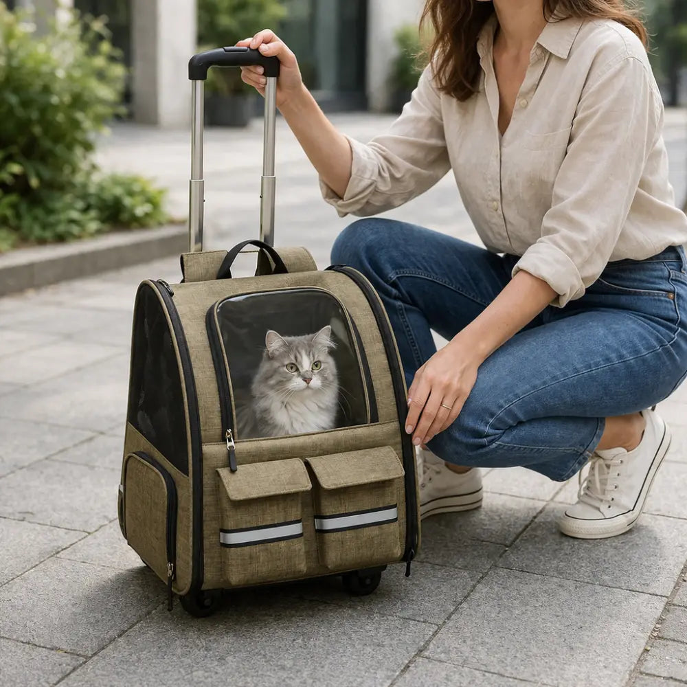 Sac à Dos de Transport à Roulettes pour Chat et Chien | Premium, Ventilé, Compatible Cabine Avion Moustache & Cie