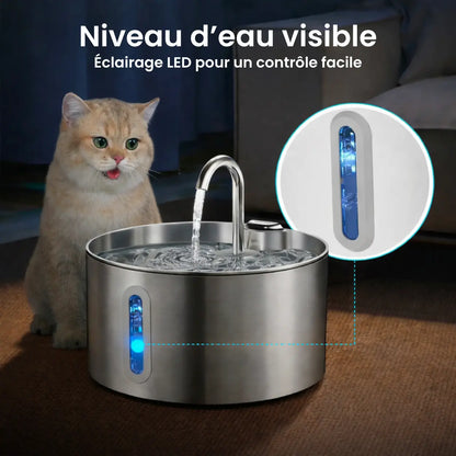 Fontaine à Eau pour Chat et Chien — Acier Inoxydable 304, Grande Capacité 2.2L, Silencieuse, Indicateur LED Moustache & Cie
