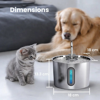 Fontaine à Eau pour Chat et Chien — Acier Inoxydable 304, Grande Capacité 2.2L, Silencieuse, Indicateur LED Moustache & Cie