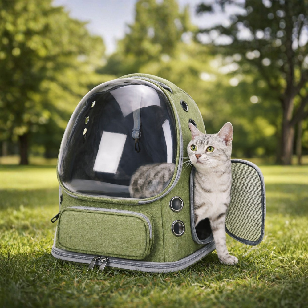 Sac de Transport pour chat et chien | Sac à Dos avec Capsule Transparente, Respirant, Compatible Cabine Avion. Moustache & Cie