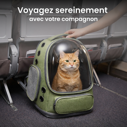 Sac de Transport pour chat et chien | Sac à Dos avec Capsule Transparente, Respirant, Compatible Cabine Avion. Moustache & Cie