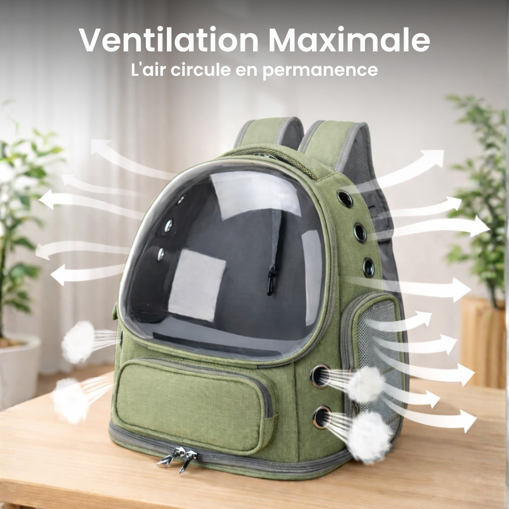 Sac de Transport pour chat et chien | Sac à Dos avec Capsule Transparente, Respirant, Compatible Cabine Avion. Moustache & Cie