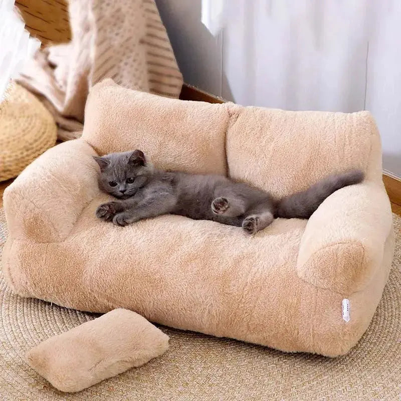 Canapé pour chat en peluche – couchage confortable avec dossier et oreiller Moustache & Cie