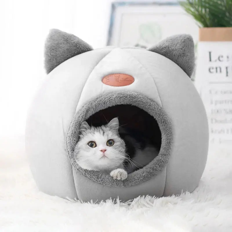 Panier pour chat en forme de grotte – lit chaud et amovible avec fond antidérapant Moustache & Cie
