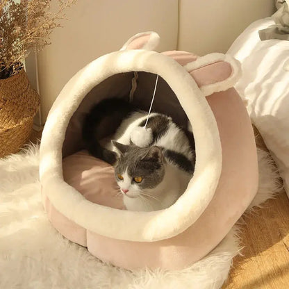 Panier pour chat semi-fermé avec oreilles décoratives – coussin amovible Moustache & Cie