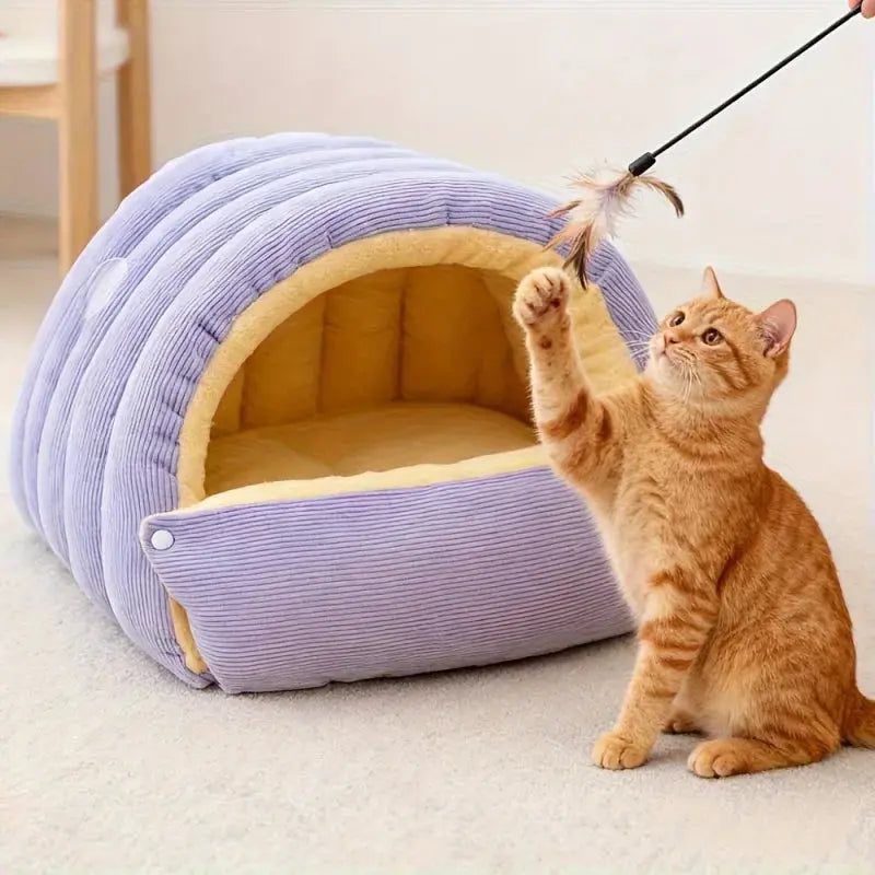 Lit grotte pour chat en peluche – maison intérieure confortable et détachable Moustache & Cie