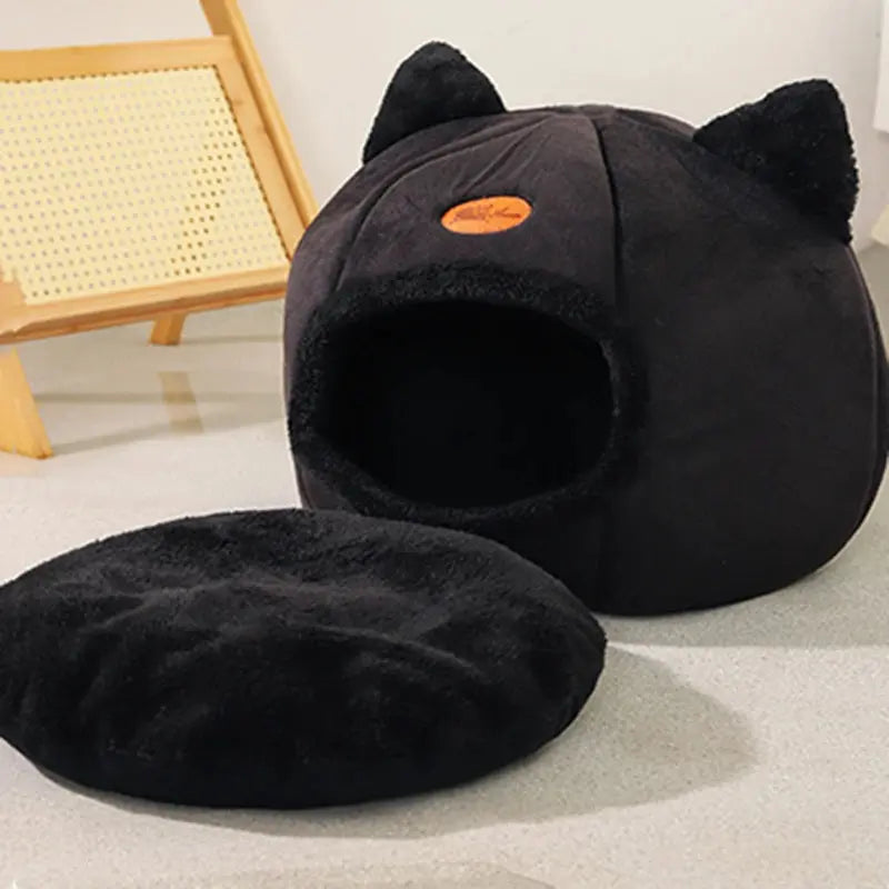 Panier pour chat en forme de grotte – lit chaud et amovible avec fond antidérapant Moustache & Cie