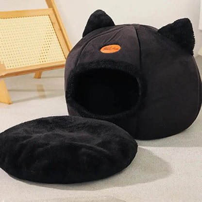 Panier pour chat en forme de grotte – lit chaud et amovible avec fond antidérapant Moustache & Cie