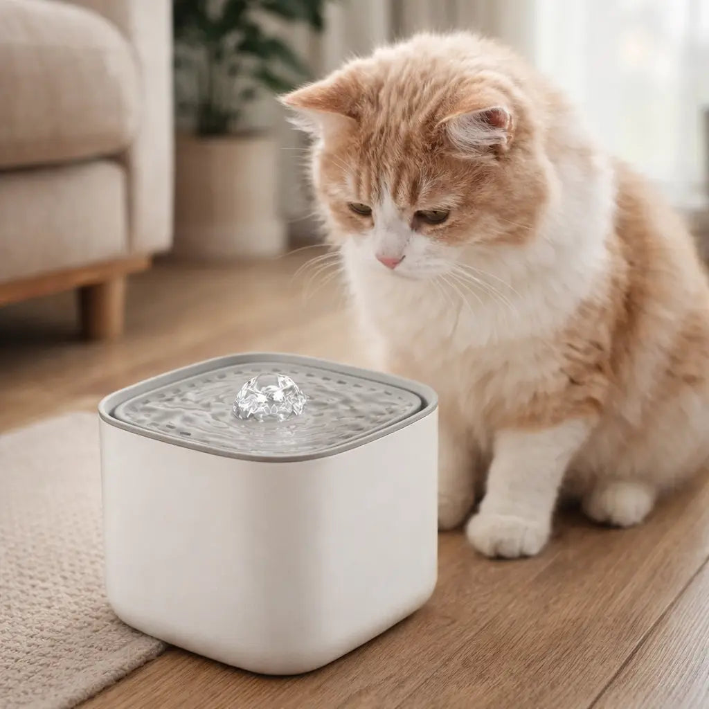 Fontaine à Eau pour Chat Stable – Format Cube, 3L, Silencieuse, Anti-Renversement Moustache & Cie