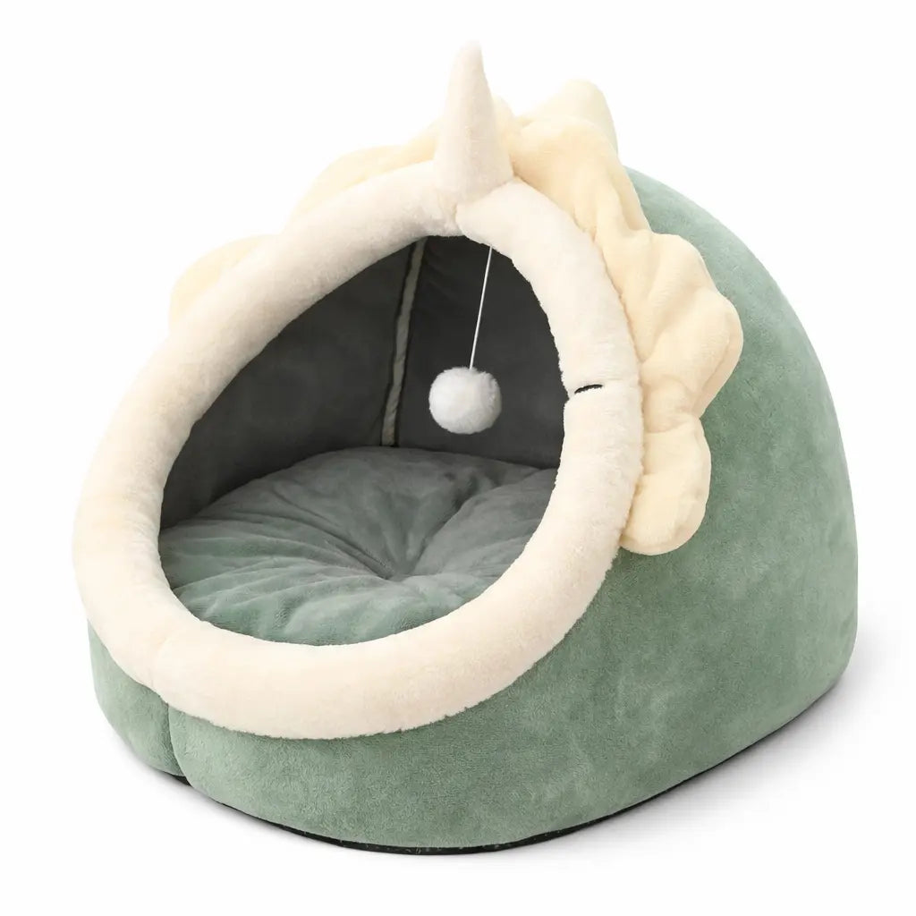 Panier pour chat semi-fermé avec oreilles décoratives – coussin amovible Moustache & Cie