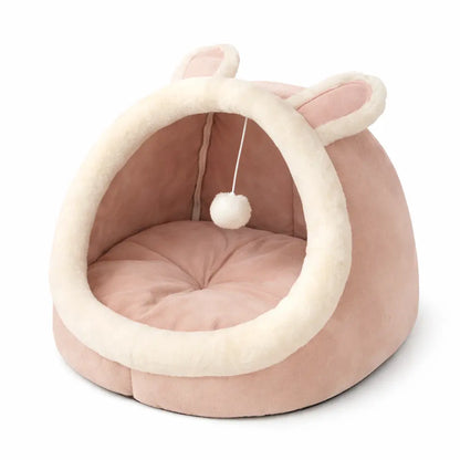 Panier pour chat semi-fermé avec oreilles décoratives – coussin amovible Moustache & Cie