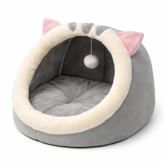Panier pour chat semi-fermé avec oreilles décoratives – coussin amovible Moustache & Cie