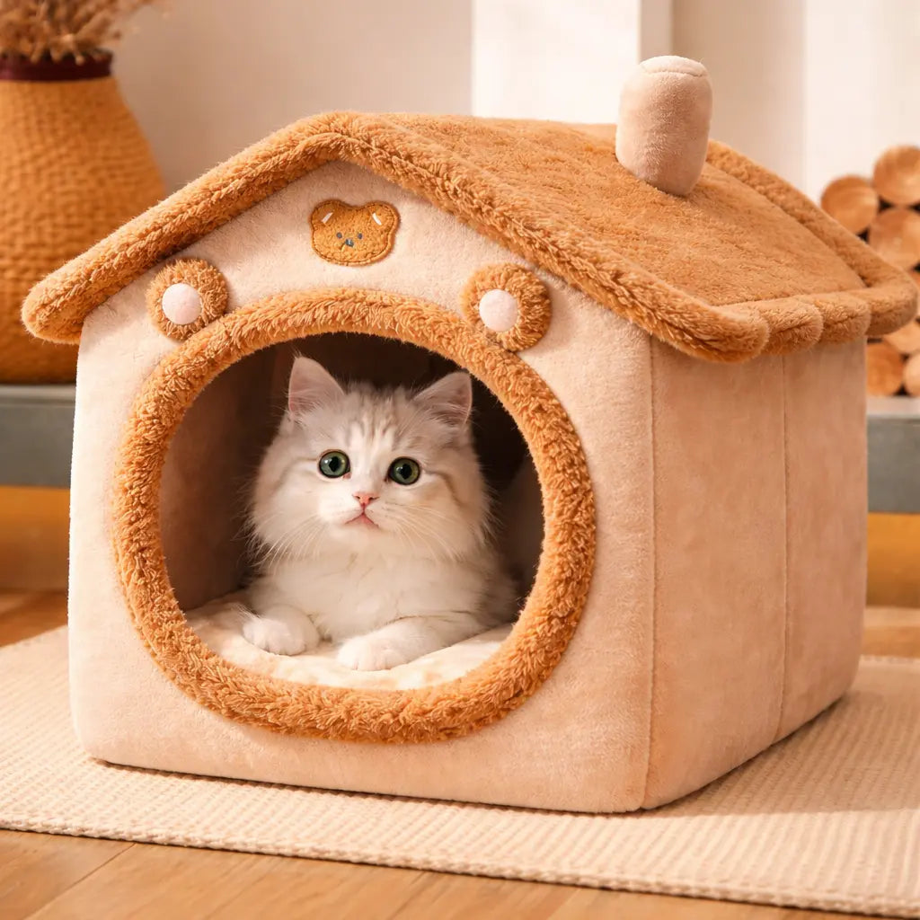 Niche pour chat en peluche – maison douce et chaleureuse, format cocon Moustache & Cie