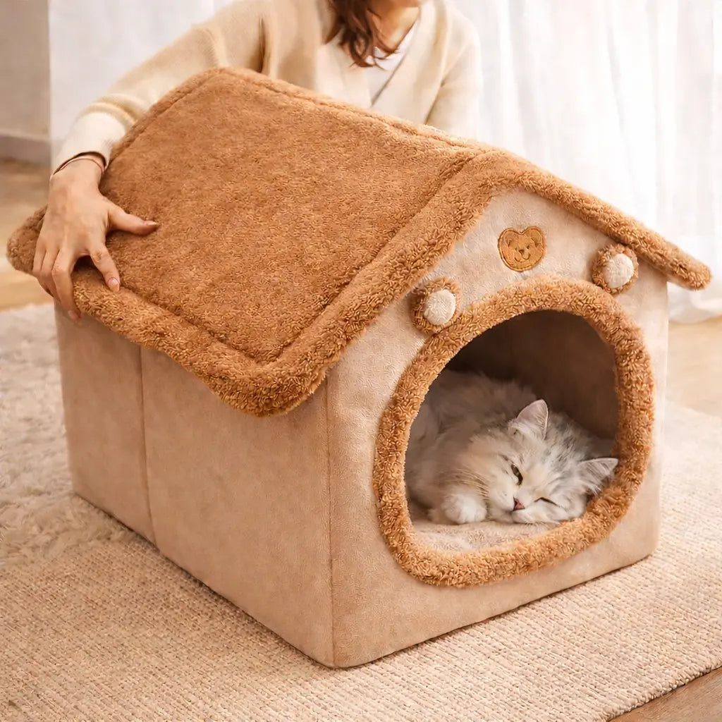 Niche pour chat en peluche – maison douce et chaleureuse, format cocon Moustache & Cie