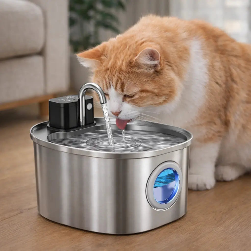 Fontaine à Eau pour Chat Sans Fil – Inox, 3,2L, Détection Intelligente, Hydratation Optimale Moustache & Cie