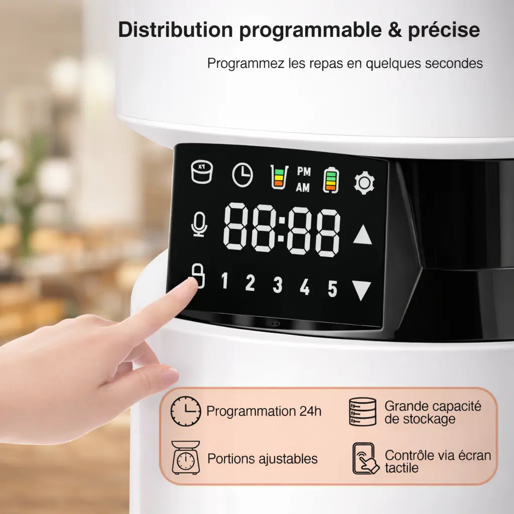 Distributeur automatique de croquettes 4L à écran tactile | Moustache & Cie Moustache & Cie