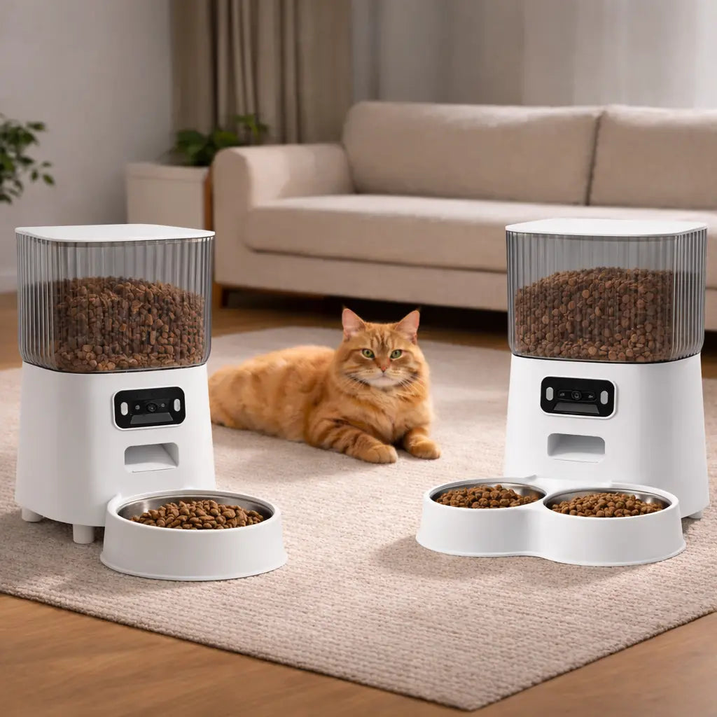 Distributeur Automatique de Croquettes Connecté avec Caméra — Réservoir 5L, Programmable, Acier Inoxydable Moustache & Cie