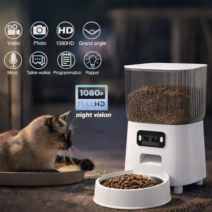 Distributeur Automatique de Croquettes Connecté avec Caméra — Réservoir 5L, Programmable, Acier Inoxydable Moustache & Cie
