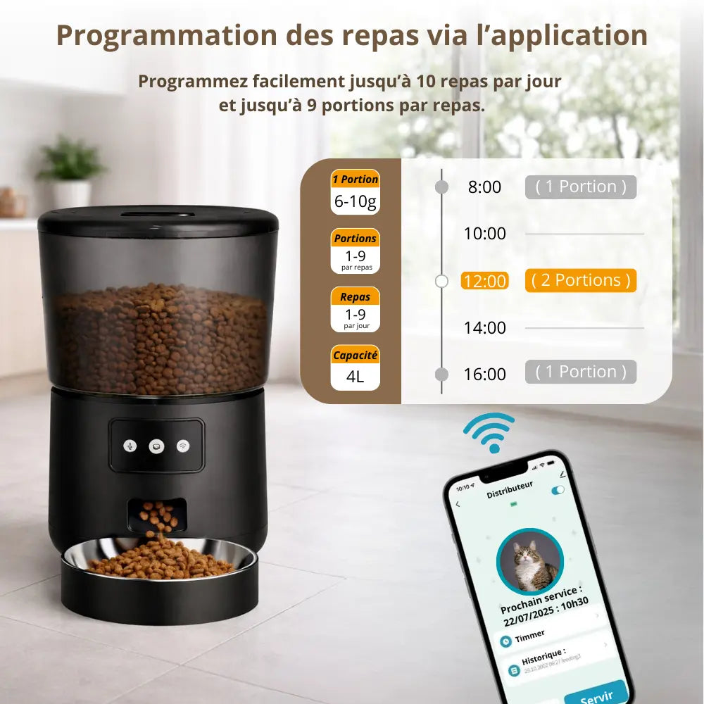Distributeur de croquettes connecté 4L | Moustache & Cie Moustache & Cie