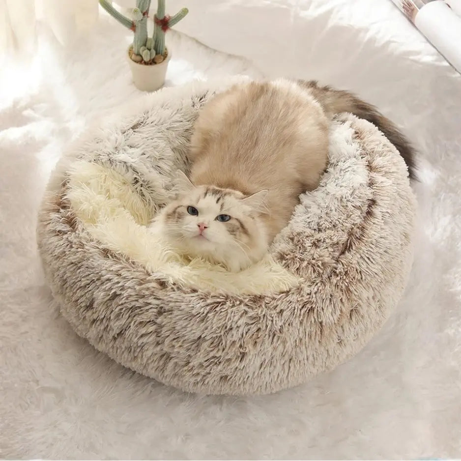 Lit rond pour chat en peluche – panier chaud avec couverture, format nid Moustache & Cie