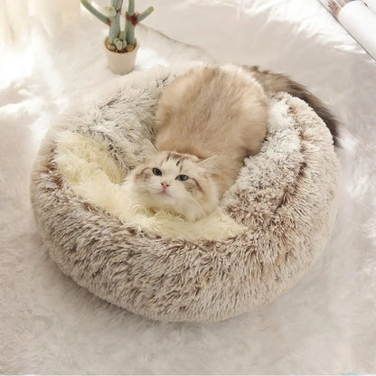 Lit rond pour chat en peluche – panier chaud avec couverture, format nid Moustache & Cie