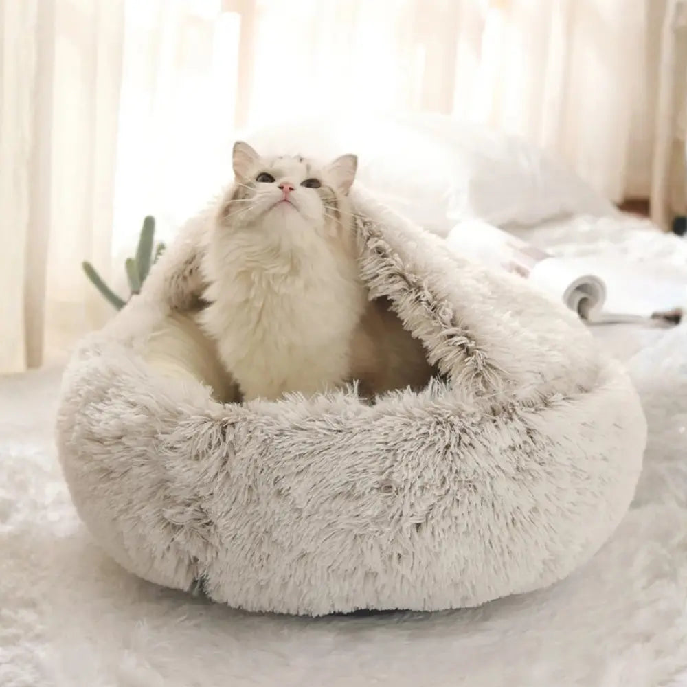 Lit rond pour chat en peluche – panier chaud avec couverture, format nid Moustache & Cie