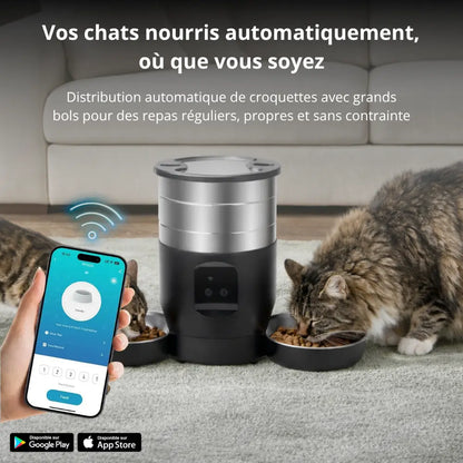 Distributeur de croquettes connecté double | Moustache & Cie Moustache & Cie