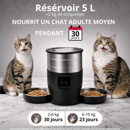 Distributeur de croquettes connecté double | Moustache & Cie Moustache & Cie