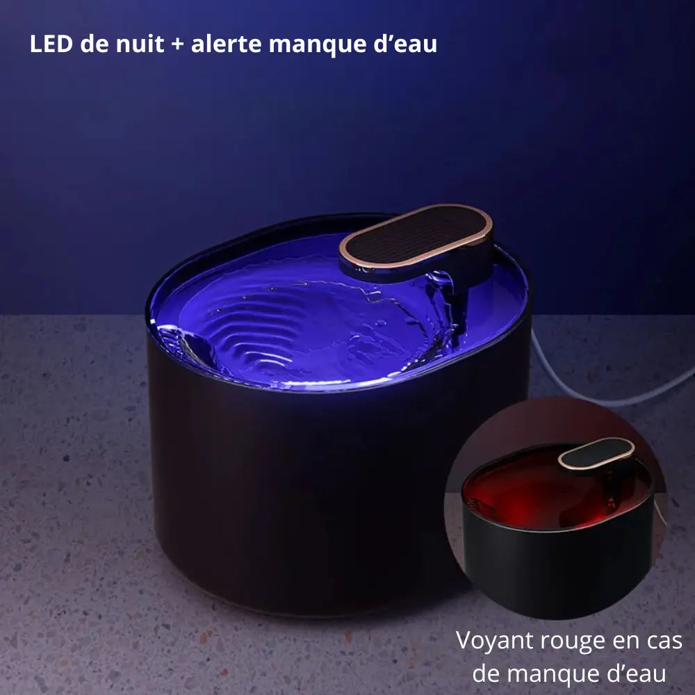 Fontaine à Eau pour Chat Silencieuse – LED Nuit, 3L, Double Écoulement, Hydratation Optimale Moustache & Cie