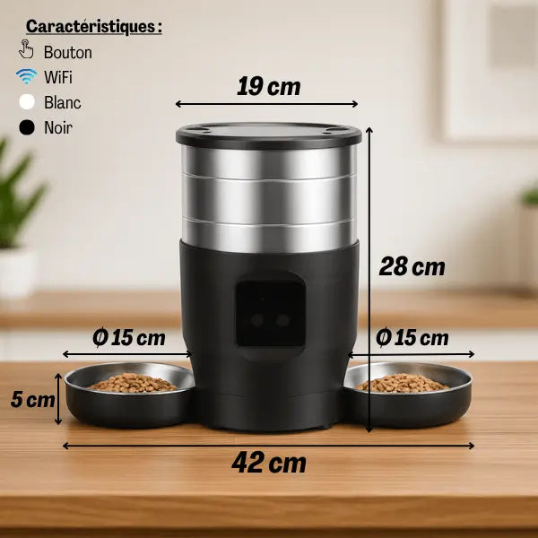 Distributeur de croquettes connecté double | Moustache & Cie Moustache & Cie