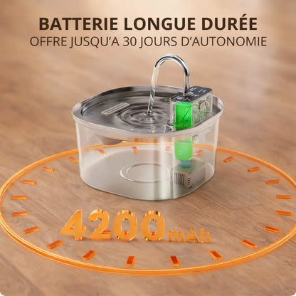 Fontaine à Eau pour Chat Sans Fil – Inox, 3,2L, Détection Intelligente, Hydratation Optimale Moustache & Cie