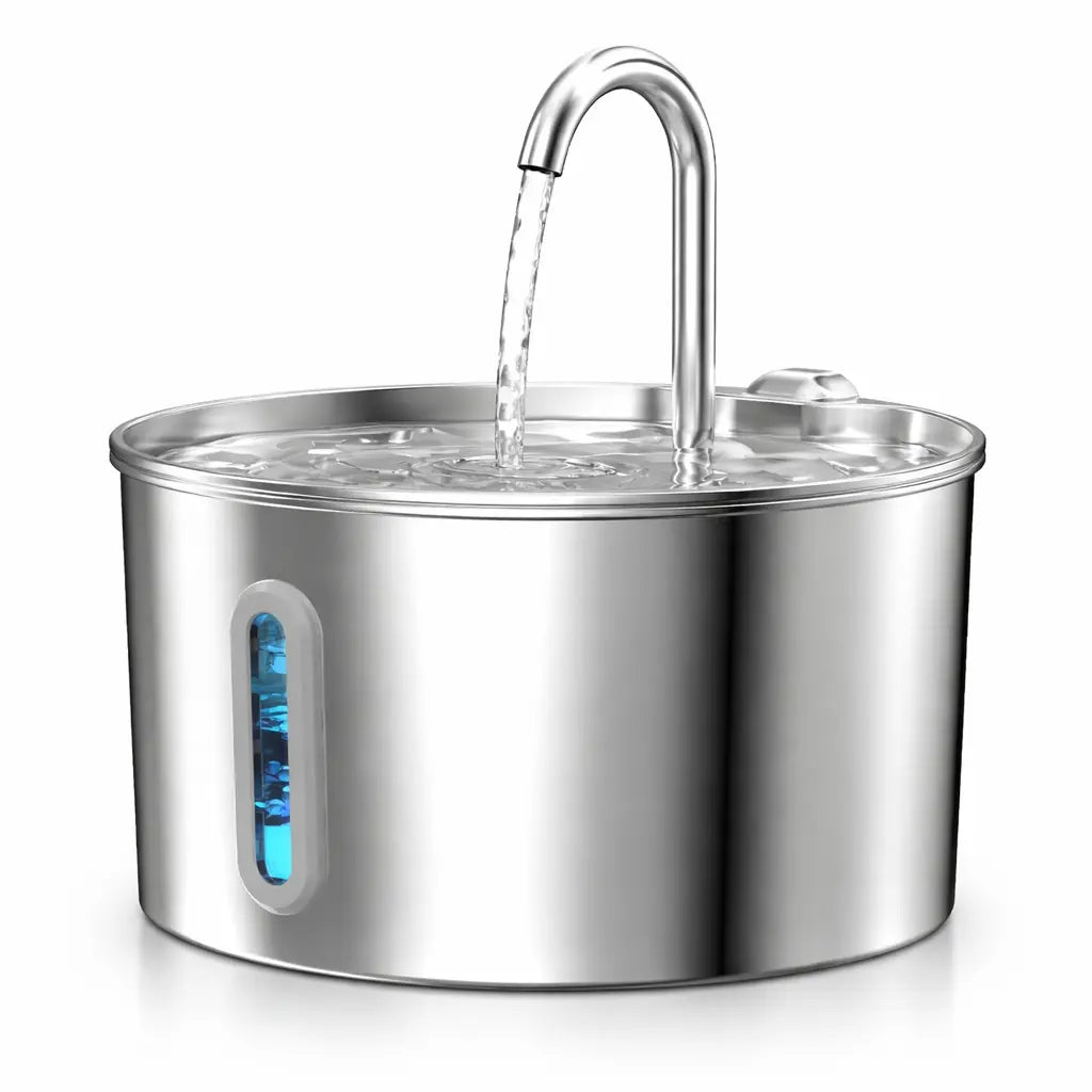 Fontaine à Eau pour Chat et Chien — Acier Inoxydable 304, Grande Capacité 2.2L, Silencieuse, Indicateur LED Moustache & Cie