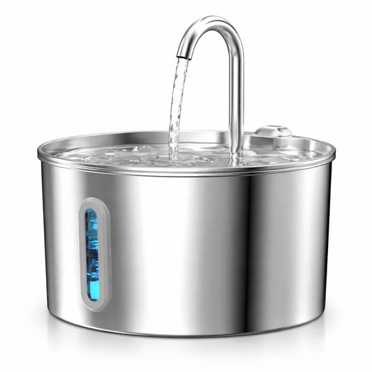 Fontaine à Eau pour Chat et Chien — Acier Inoxydable 304, Grande Capacité 2.2L, Silencieuse, Indicateur LED Moustache & Cie