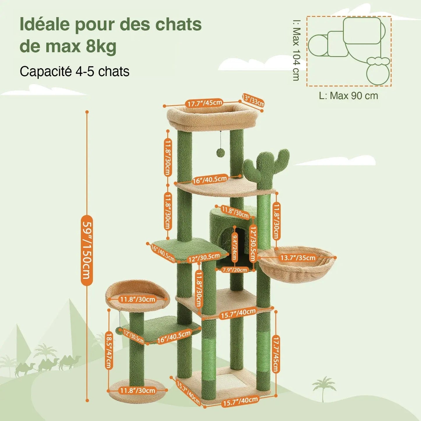 Arbre à chat Solis 150 cm Moustache & Cie
